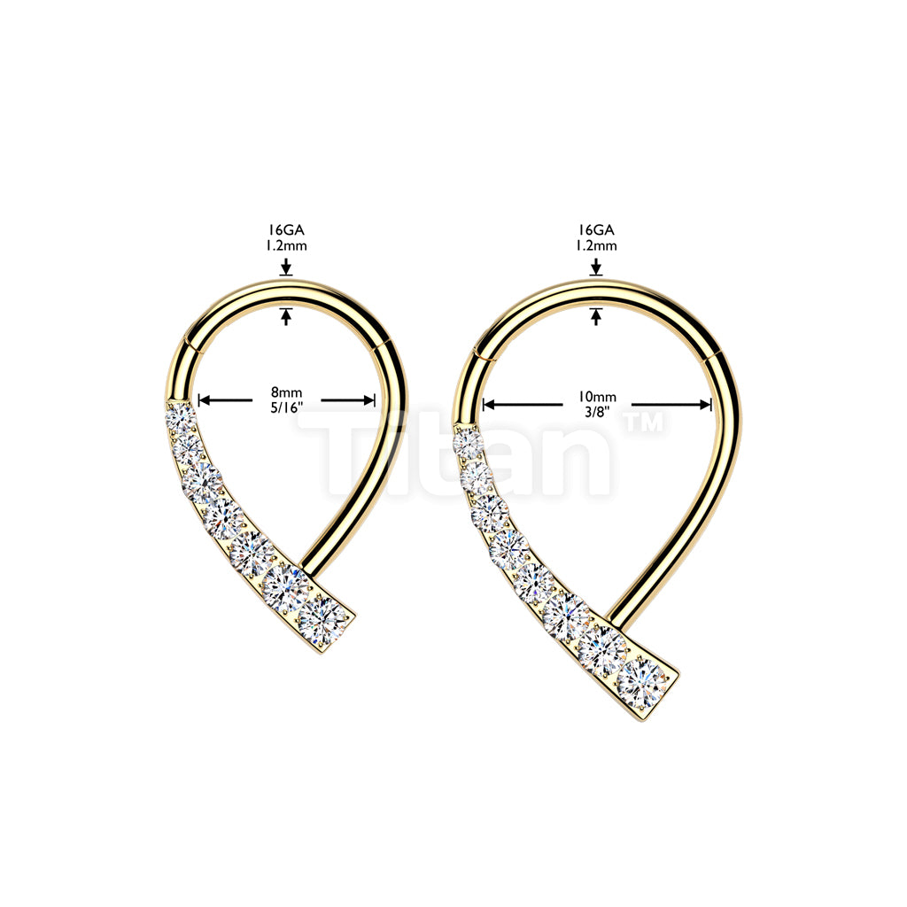 Implant Grade Titanium Hinged Teardrop Segment Hoop Ring With CNC CZ Pave On One Side - Image 6