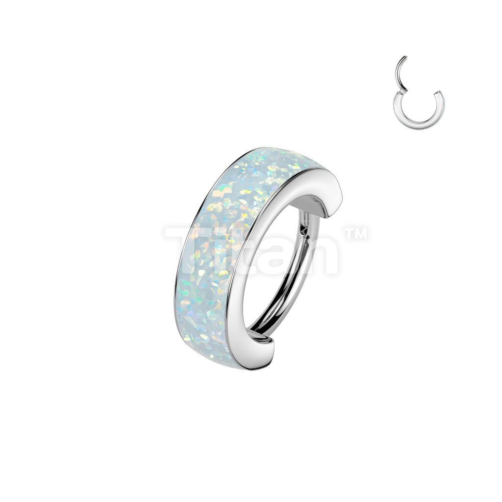 Titanium Hinged Segment Hoop Ring Lined With Wide Outward Facing Opal - Image 2