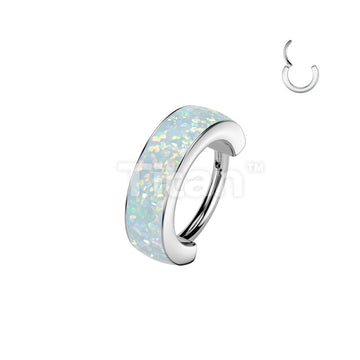 Titanium Hinged Segment Hoop Ring Lined With Wide Outward Facing Opal - Image 2