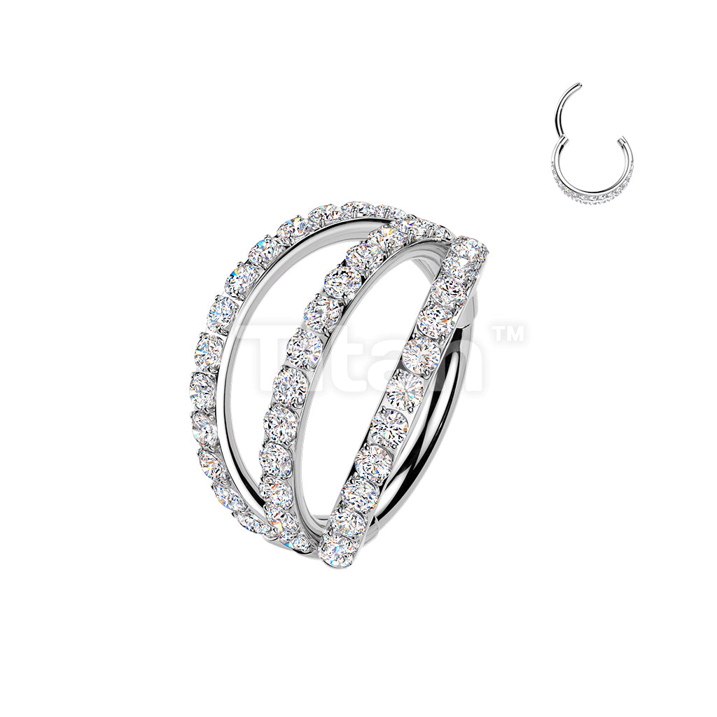 Titanium Hinged Triple Layer Paved CZ Segment Hoop Ring - Image 2
