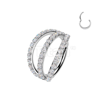 Titanium Hinged Triple Layer Paved CZ Segment Hoop Ring - Image 2
