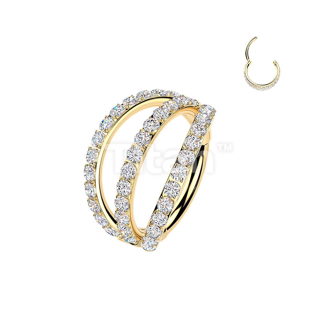 Titanium Hinged Triple Layer Paved CZ Segment Hoop Ring - Image 3