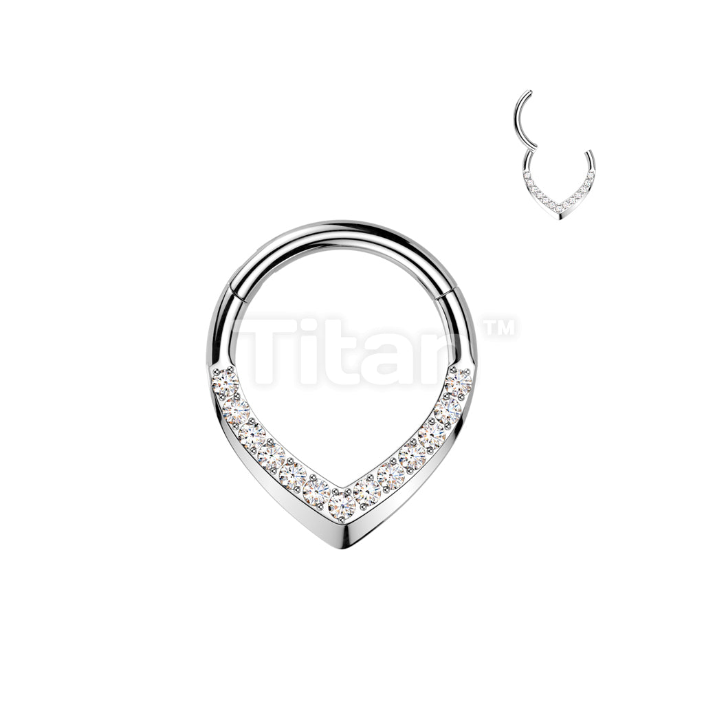 Implant Grade Titanium Hinged CNC CZ Pave Teardrop Segment Hoop Ring - Image 2