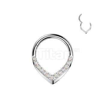 Implant Grade Titanium Hinged CNC CZ Pave Teardrop Segment Hoop Ring - Image 2