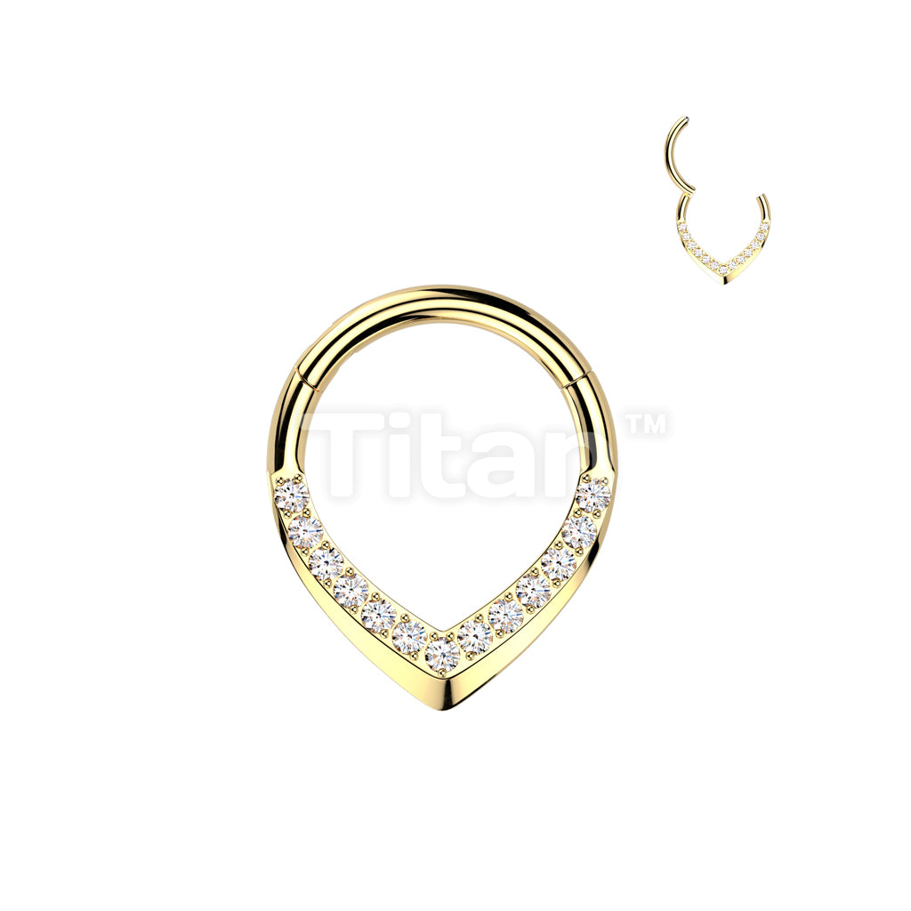 Implant Grade Titanium Hinged CNC CZ Pave Teardrop Segment Hoop Ring - Image 3