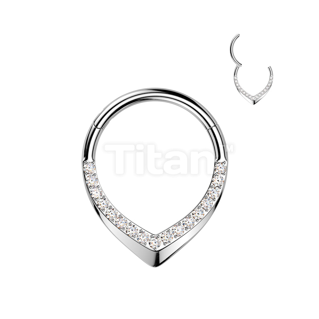 Implant Grade Titanium Hinged CNC CZ Pave Teardrop Segment Hoop Ring - Image 4