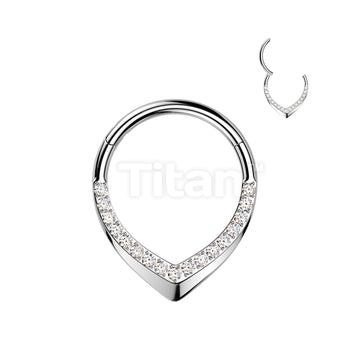 Implant Grade Titanium Hinged CNC CZ Pave Teardrop Segment Hoop Ring - Image 4