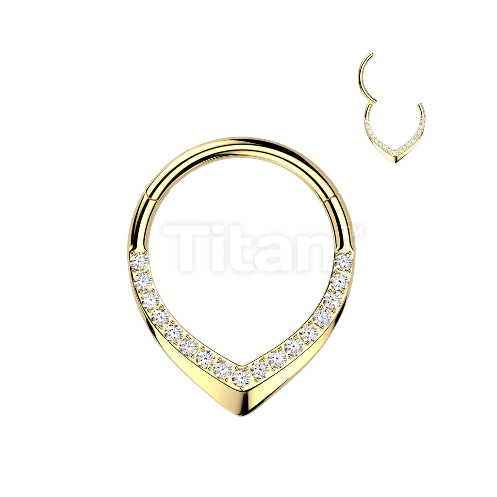 Implant Grade Titanium Hinged CNC CZ Pave Teardrop Segment Hoop Ring - Image 5