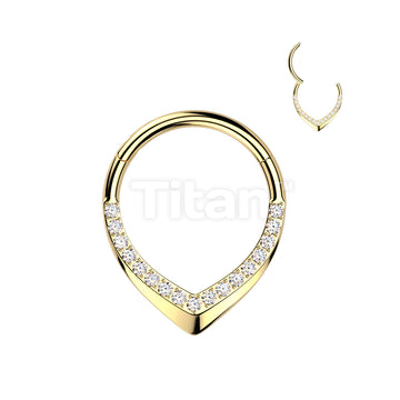 Implant Grade Titanium Hinged CNC CZ Pave Teardrop Segment Hoop Ring - Image 5