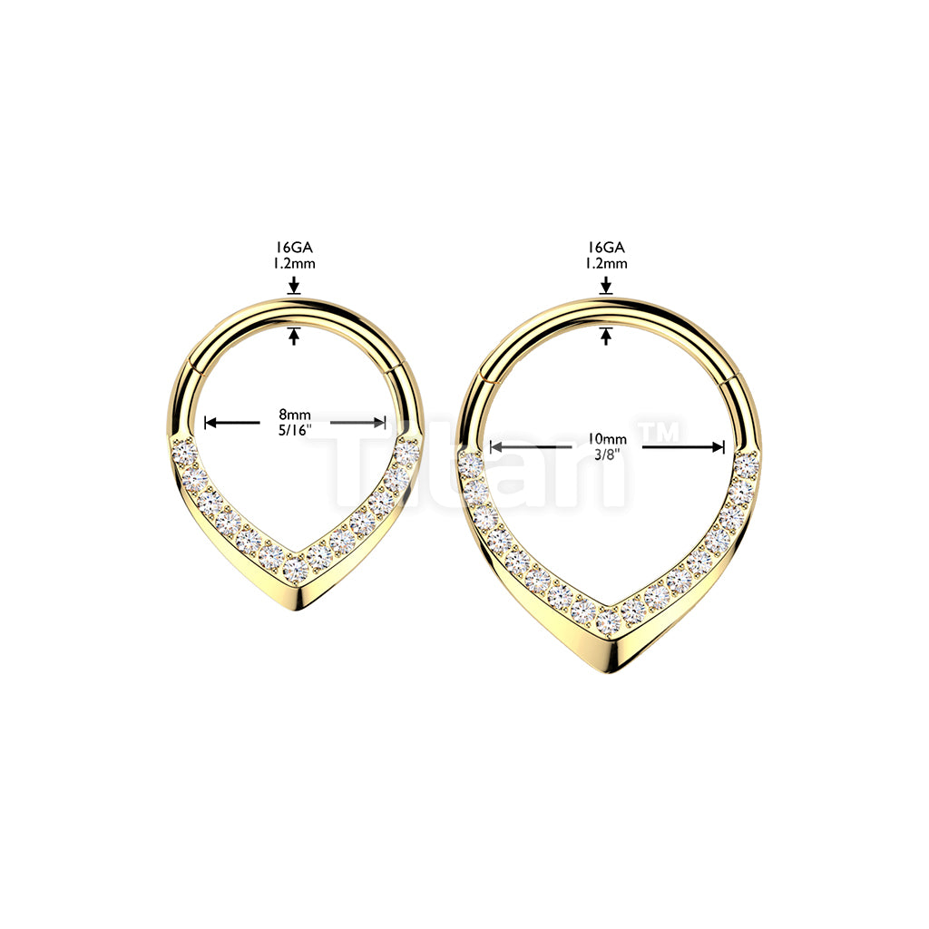 Implant Grade Titanium Hinged CNC CZ Pave Teardrop Segment Hoop Ring - Image 6
