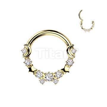 Titanium Hinged Crescent Moon and Star Segment Hoop Ring With Round CZs  - Image 3