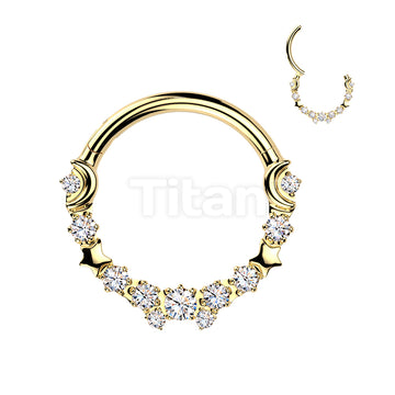 Titanium Hinged Crescent Moon and Star Segment Hoop Ring With Round CZs  - Image 5