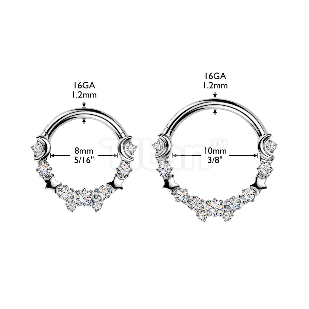 Titanium Hinged Crescent Moon and Star Segment Hoop Ring With Round CZs  - Image 6