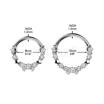 Titanium Hinged Crescent Moon and Star Segment Hoop Ring With Round CZs  - Image 6