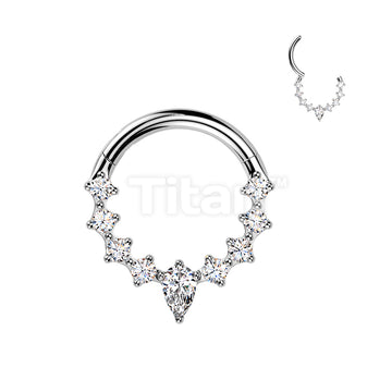 Titanium Hinged Segment Hoop Ring With Teardrop CZ Center And CZ Sides - Image 2