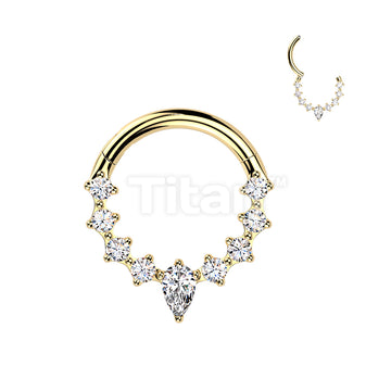 Titanium Hinged Segment Hoop Ring With Teardrop CZ Center And CZ Sides - Image 3