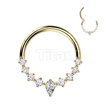 Titanium Hinged Segment Hoop Ring With Teardrop CZ Center And CZ Sides - Image 5