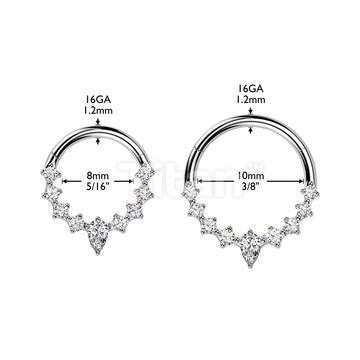 Titanium Hinged Segment Hoop Ring With Teardrop CZ Center And CZ Sides - Image 6