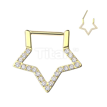 Titanium Hinged Pave CNC Set CZ Star Segment Hoop Ring With Straight Bar - Image 3