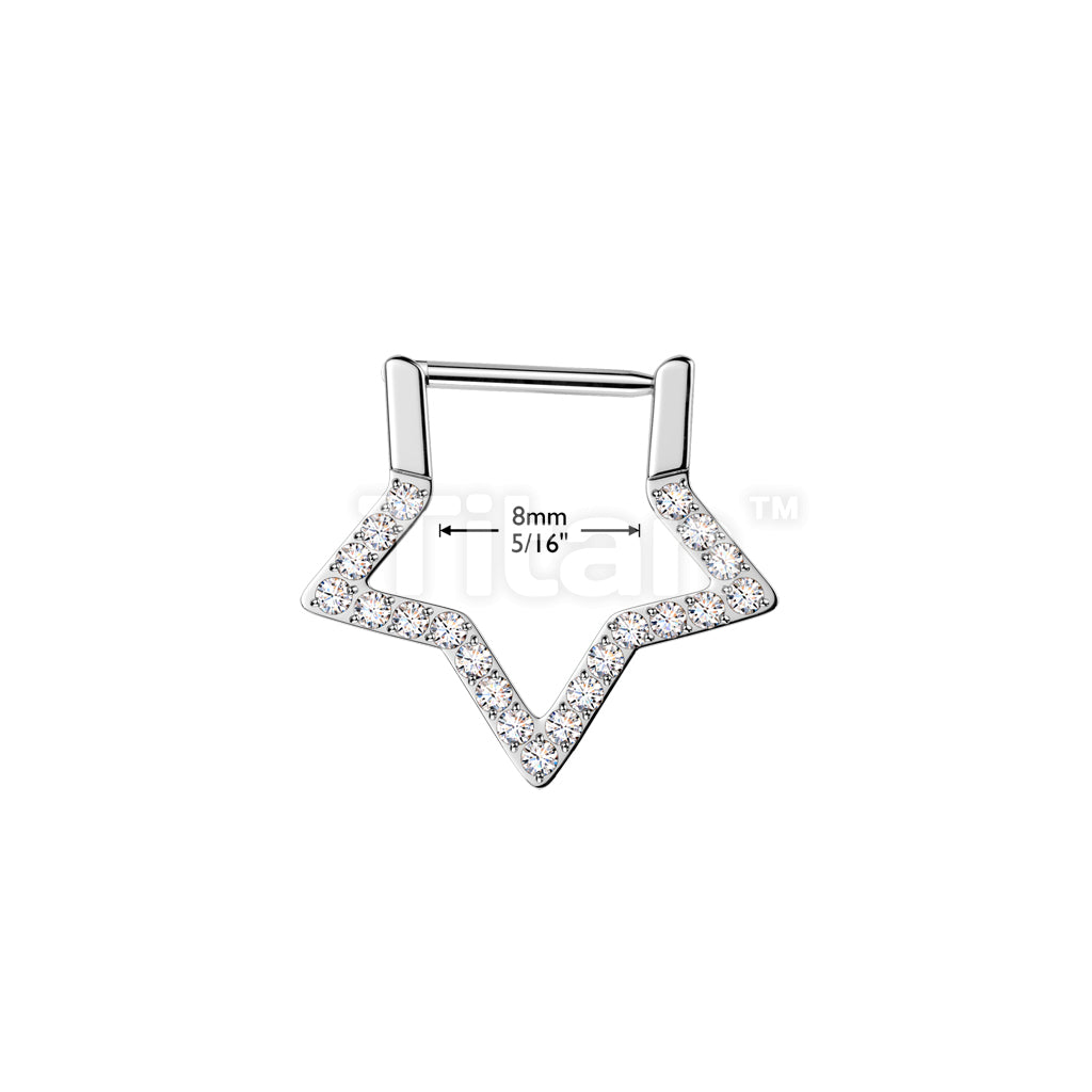 Titanium Hinged Pave CNC Set CZ Star Segment Hoop Ring With Straight Bar - Image 4