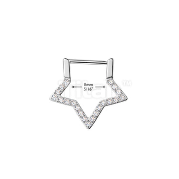 Titanium Hinged Pave CNC Set CZ Star Segment Hoop Ring With Straight Bar - Image 4
