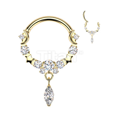 Titanium Hinged Moon and Star Segment Hoop Ring With Marquise CZ Dangle - Image 4