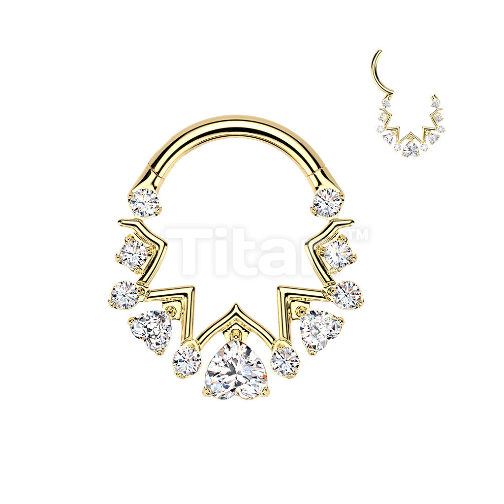 Titanium Hinged Zigzag Segment Hoop Ring With Upside Down Heart and Round CZ - Image 2
