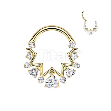 Titanium Hinged Zigzag Segment Hoop Ring With Upside Down Heart and Round CZ - Image 2