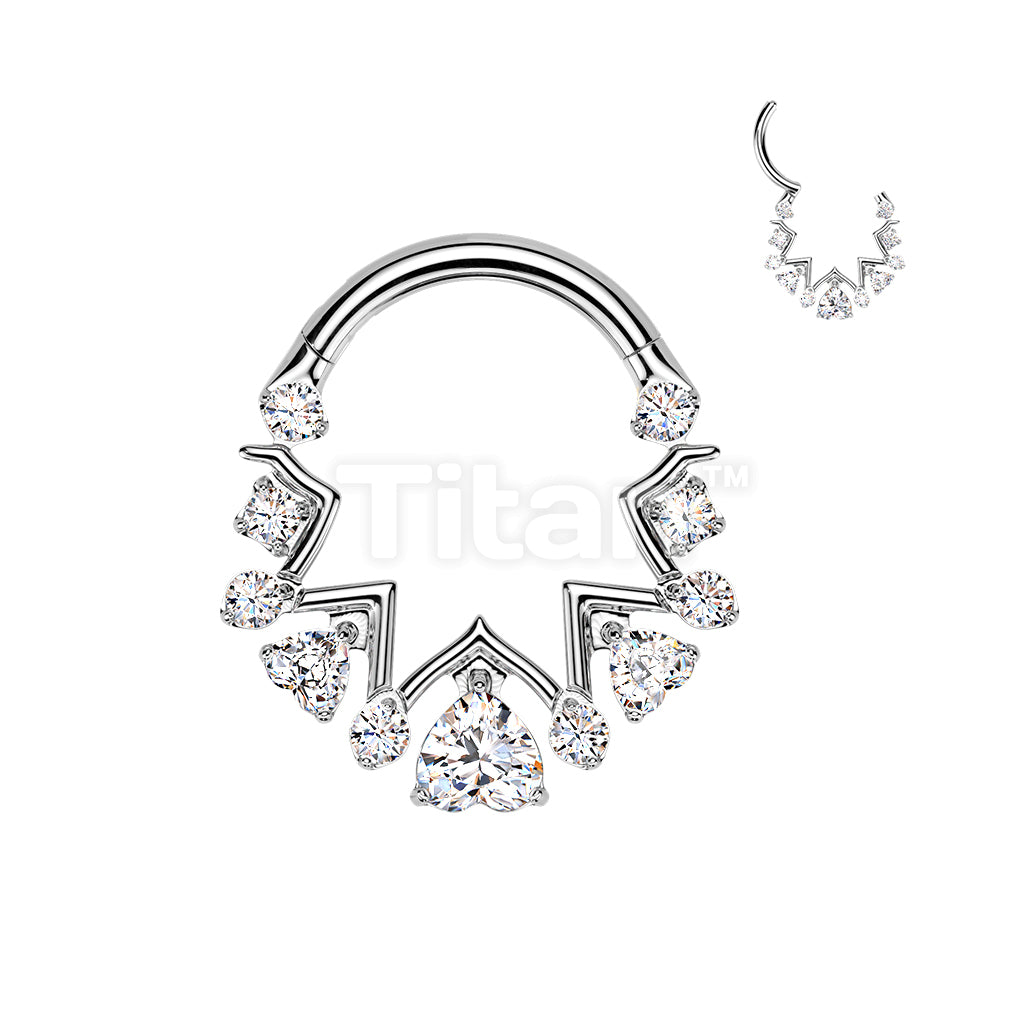 Titanium Hinged Zigzag Segment Hoop Ring With Upside Down Heart and Round CZ - Image 3