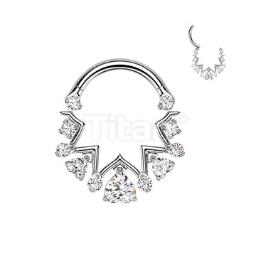 Titanium Hinged Zigzag Segment Hoop Ring With Upside Down Heart and Round CZ - Image 3