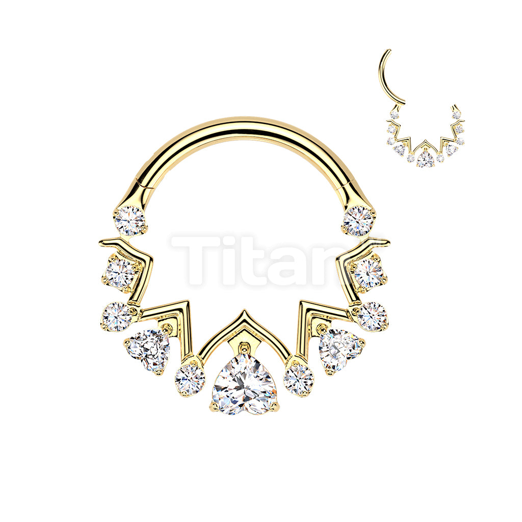 Titanium Hinged Zigzag Segment Hoop Ring With Upside Down Heart and Round CZ - Image 4
