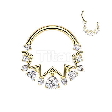 Titanium Hinged Zigzag Segment Hoop Ring With Upside Down Heart and Round CZ - Image 4