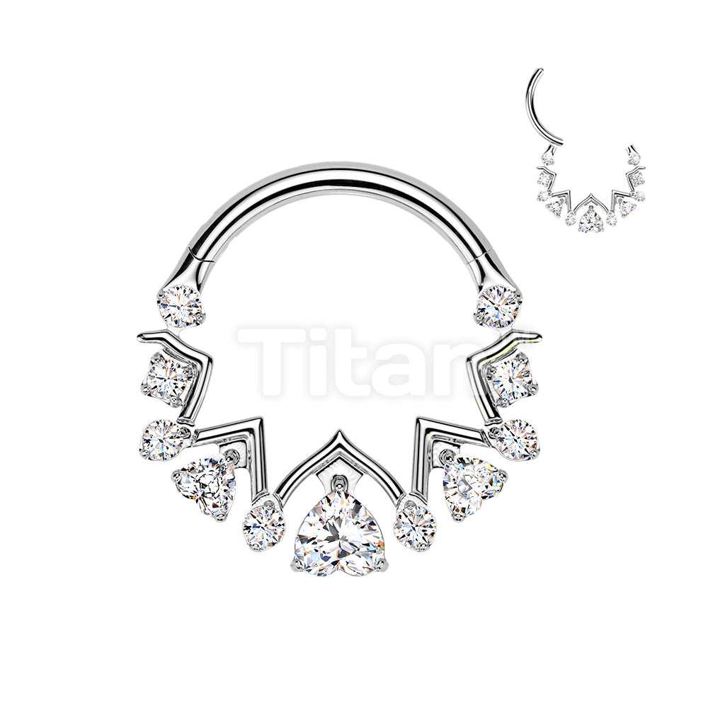 Titanium Hinged Zigzag Segment Hoop Ring With Upside Down Heart and Round CZ - Image 5
