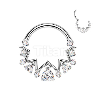 Titanium Hinged Zigzag Segment Hoop Ring With Upside Down Heart and Round CZ - Image 5