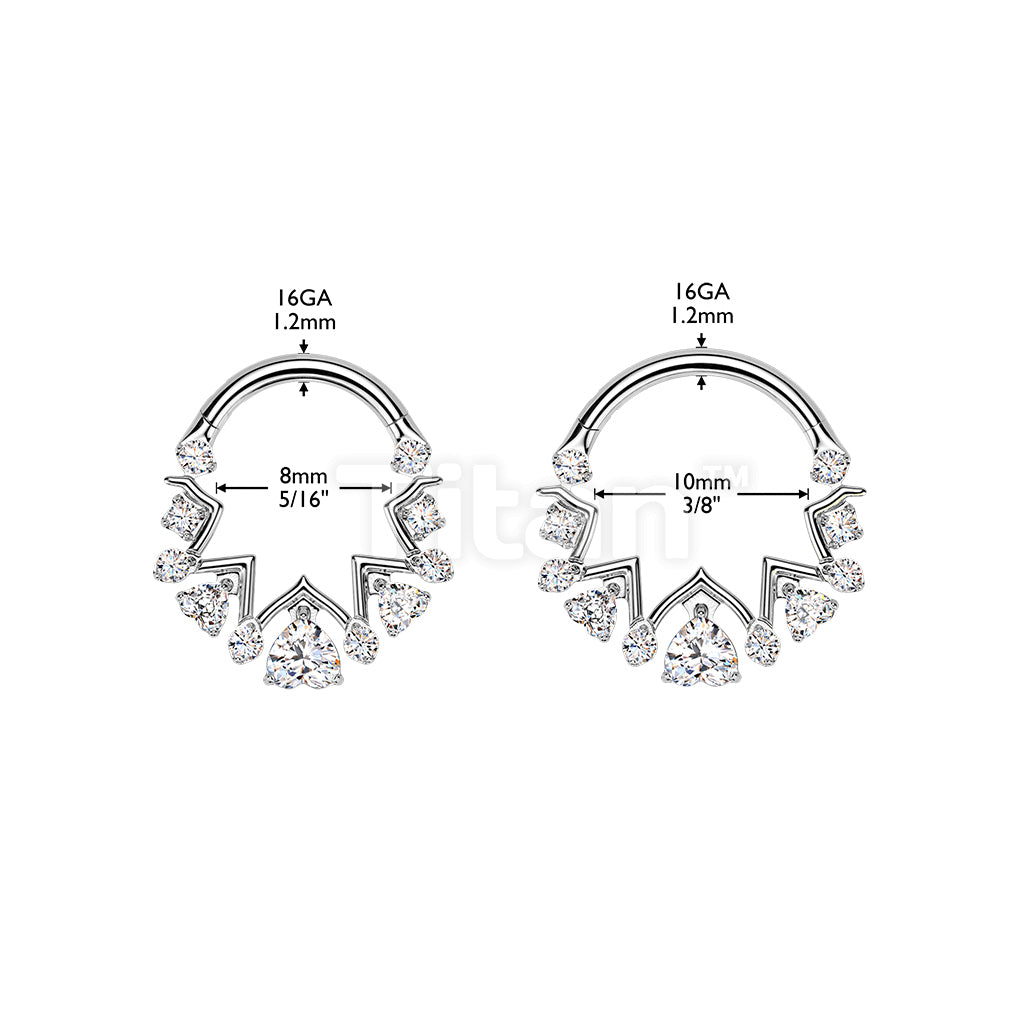 Titanium Hinged Zigzag Segment Hoop Ring With Upside Down Heart and Round CZ - Image 6
