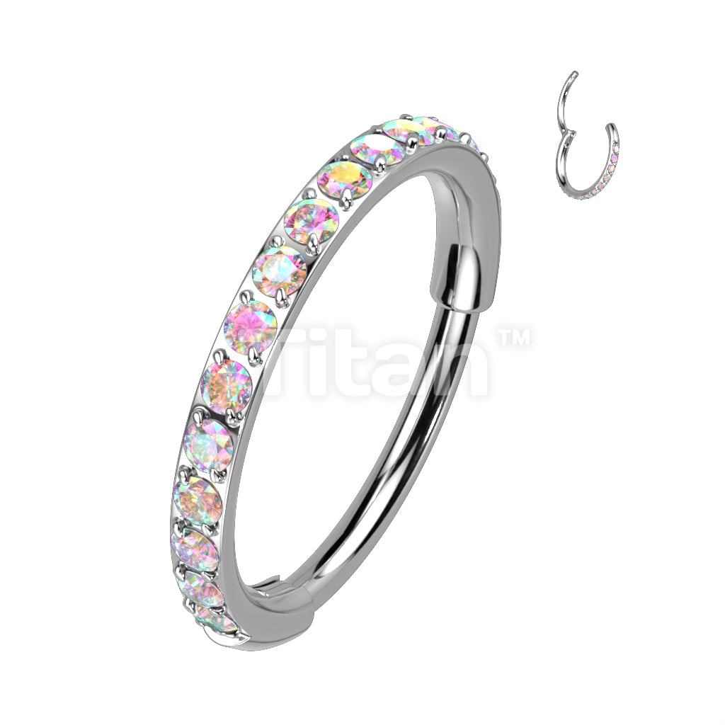 Implant Grade Titanium Hinged Segment Hoop Ring With Outward Facing Pave CZs for the Nose, Ear and More - Image 2