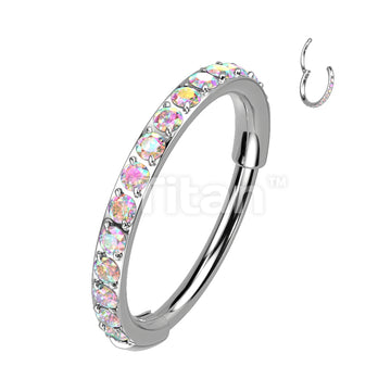Implant Grade Titanium Hinged Segment Hoop Ring With Outward Facing Pave CZs for the Nose, Ear and More - Image 2