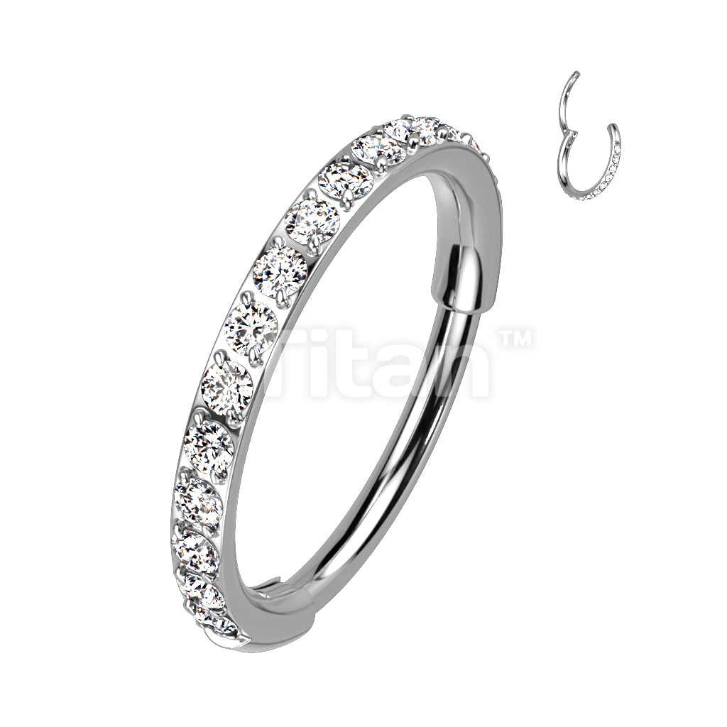 Implant Grade Titanium Hinged Segment Hoop Ring With Outward Facing Pave CZs for the Nose, Ear and More - Image 3