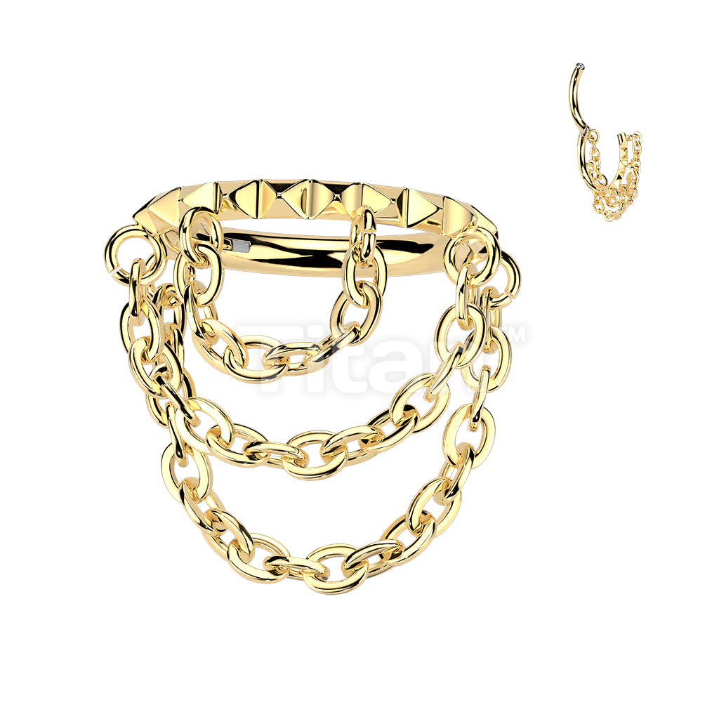 Titanium Hinged Segment Hoop Ring With Spikes and Triple Chain Dangle - Image 2
