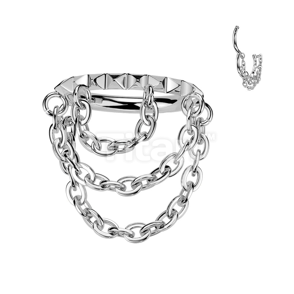Titanium Hinged Segment Hoop Ring With Spikes and Triple Chain Dangle - Image 3