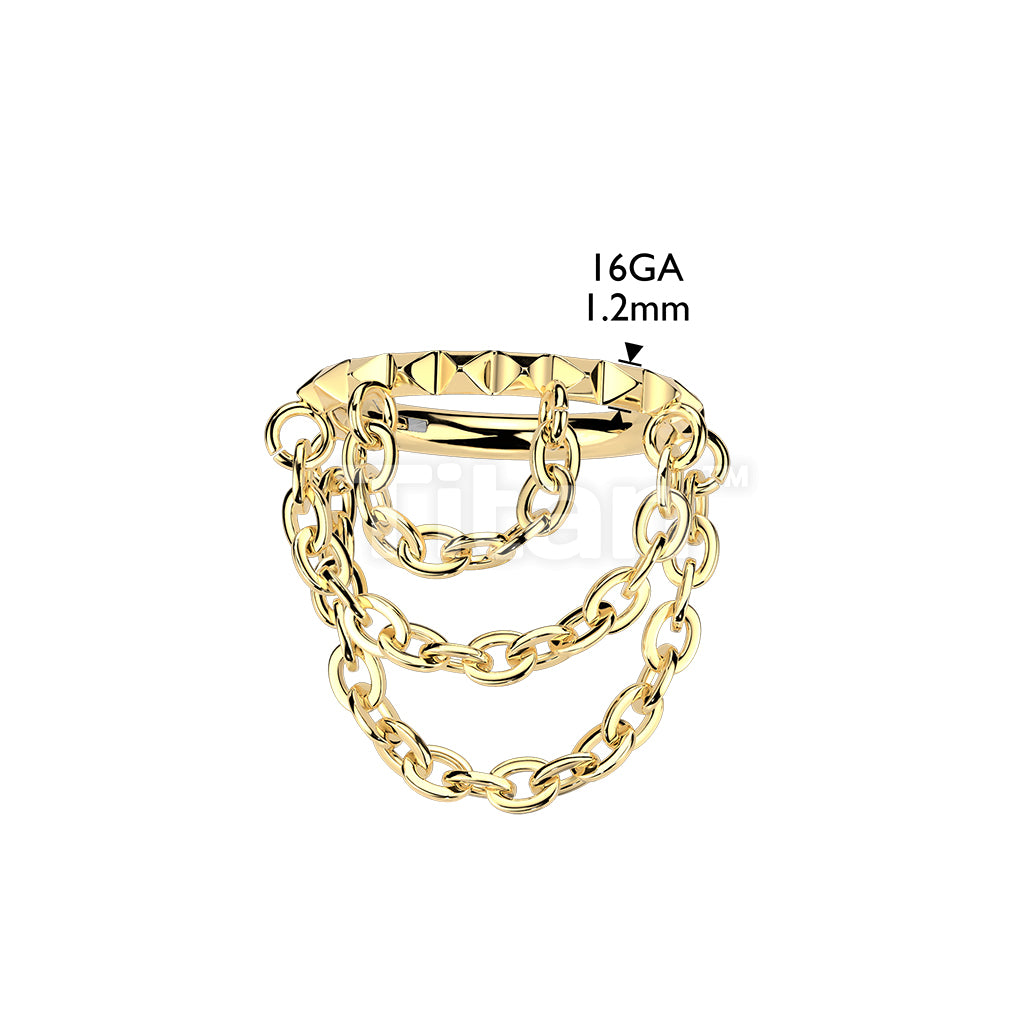 Titanium Hinged Segment Hoop Ring With Spikes and Triple Chain Dangle - Image 4