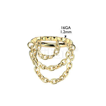 Titanium Hinged Segment Hoop Ring With Spikes and Triple Chain Dangle - Image 4