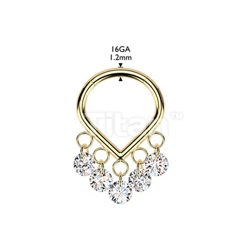Titanium Hinged Chevron Segment Hoop Ring With 5 CZ Dangle - Image 4