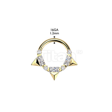 Titanium Hinged Segment Hoop Ring With Triple Spikes And Baguette and Round CZ - Image 4
