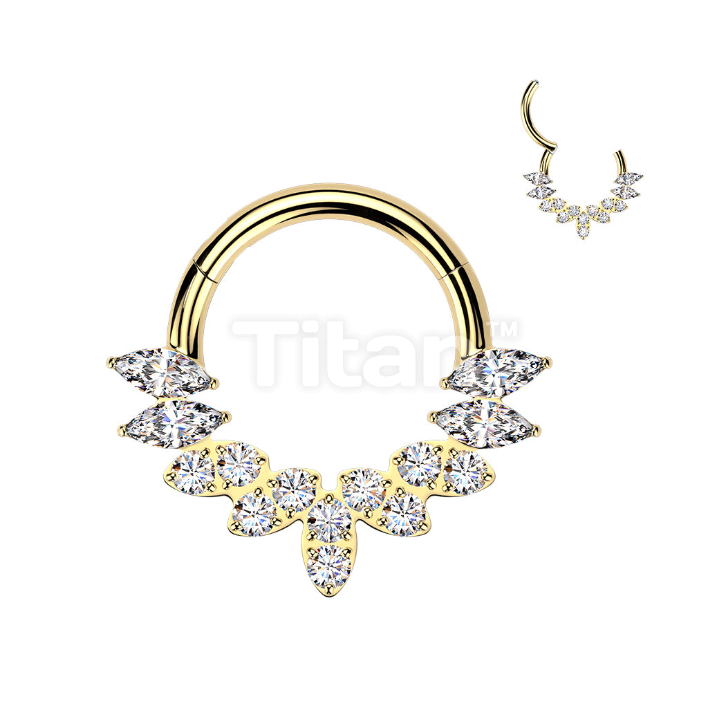 Titanium Hinged Segment Hoop Ring With Marquise CZ and Round CNC Set CZ Fan - Image 2
