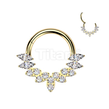 Titanium Hinged Segment Hoop Ring With Marquise CZ and Round CNC Set CZ Fan - Image 2