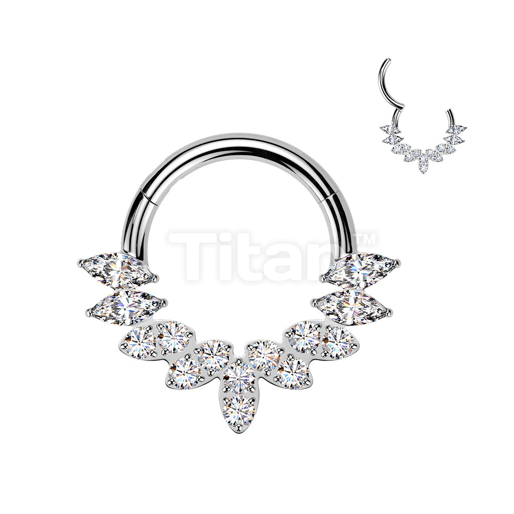Titanium Hinged Segment Hoop Ring With Marquise CZ and Round CNC Set CZ Fan - Image 3