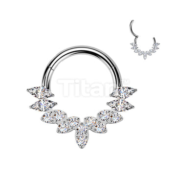 Titanium Hinged Segment Hoop Ring With Marquise CZ and Round CNC Set CZ Fan - Image 3