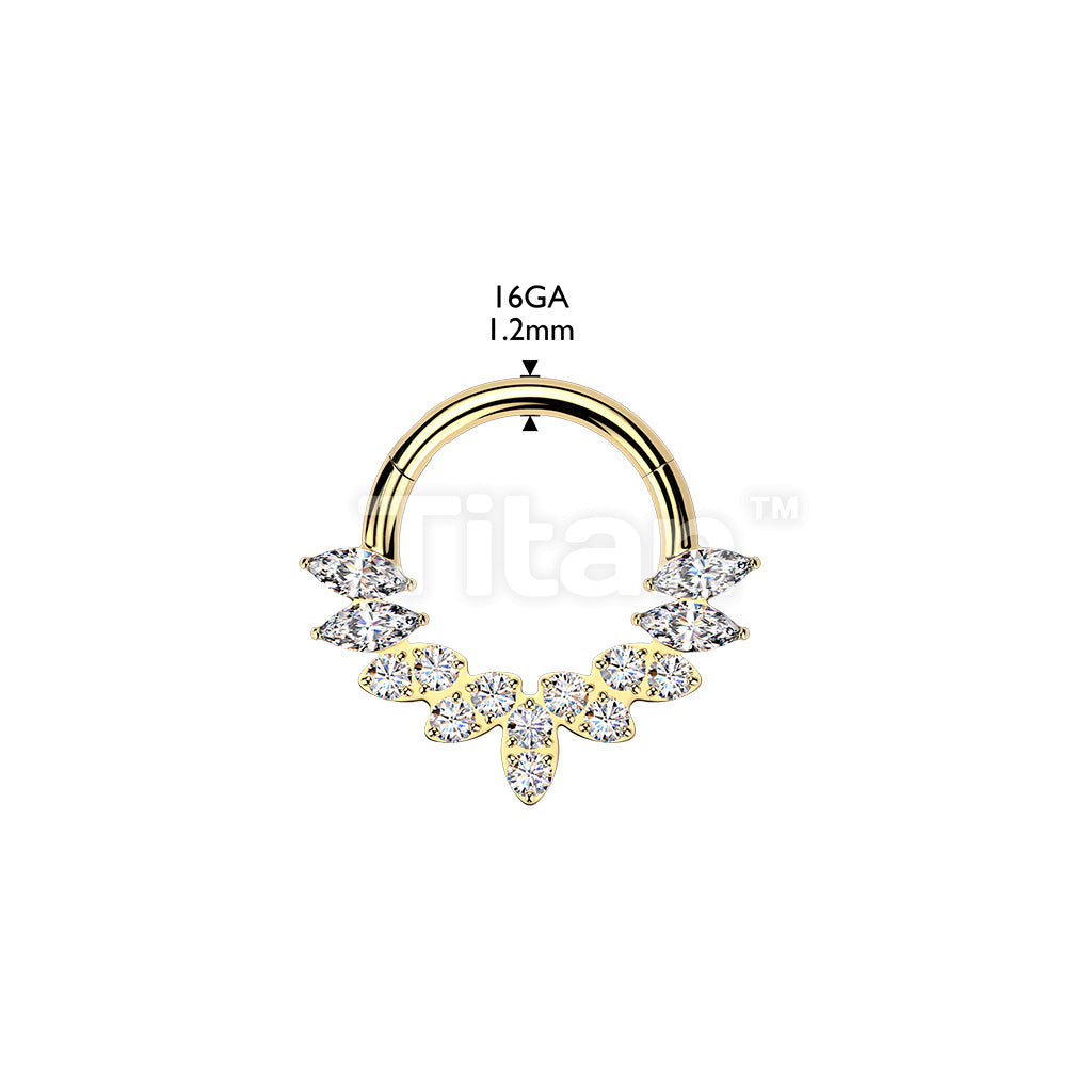Titanium Hinged Segment Hoop Ring With Marquise CZ and Round CNC Set CZ Fan - Image 4