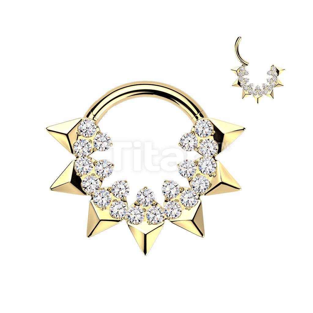 Titanium Hinged Segment Hoop Ring With Spikes and Round CNC Set CZ - Image 2